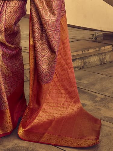 AKHILAM Women's Banarasi silk Ethnic Motif Printed Saree With Unstitched Blouse Piece(Mauve_KINKHAB1204_RJ)