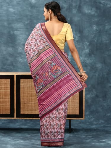 RAMRAJ Women Semi Silk Print Saree Pink (Pink;OS)