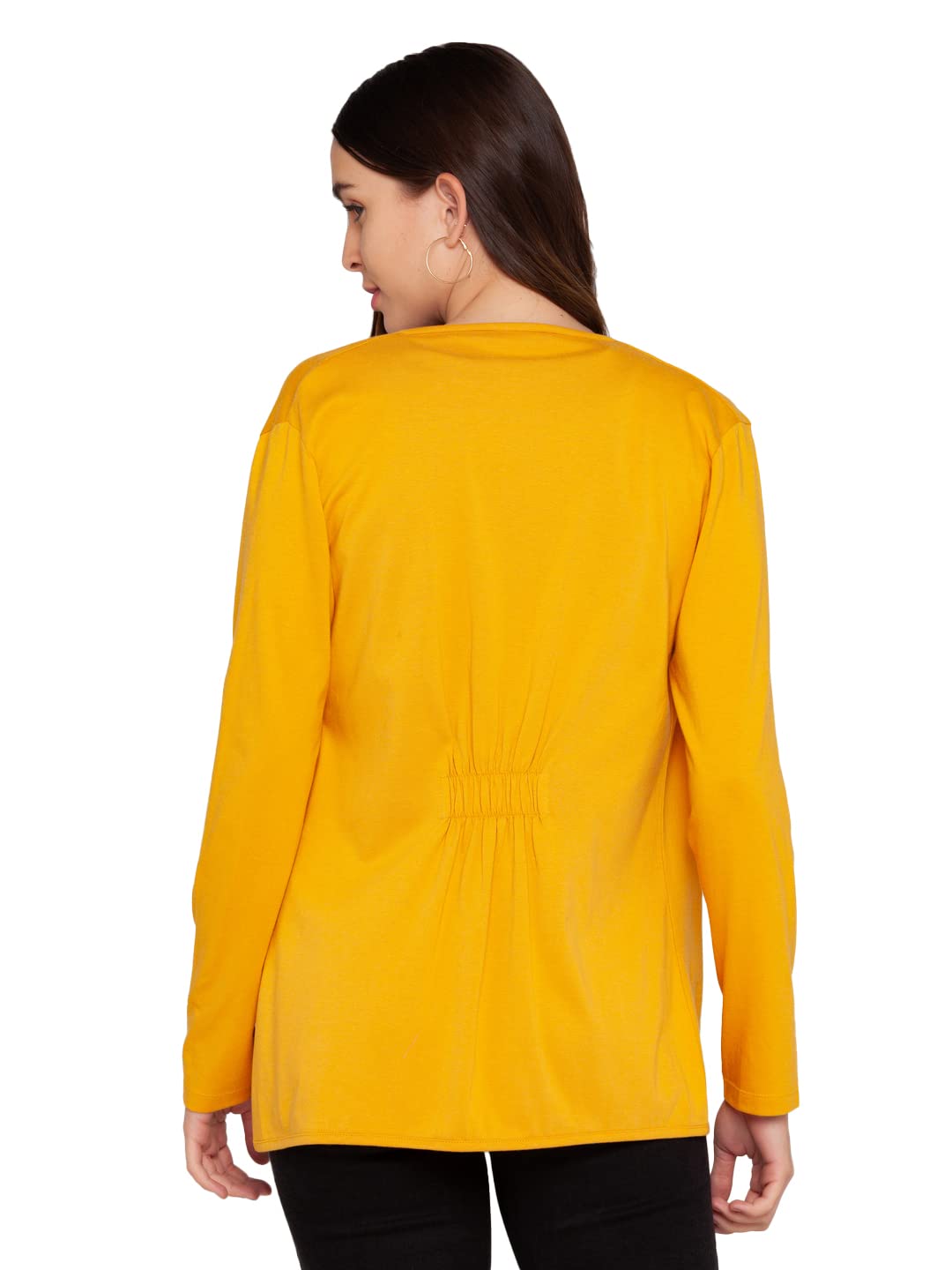 Zink London Women's Cotton V-Neck Solid Shrug (Yellow, Medium)