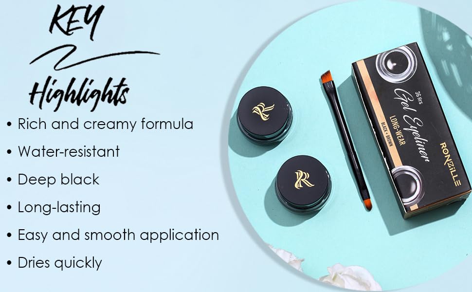 RONZILLE 2 in 1 Gel Eyeliner Long-Wear II WaterProof & Smudge Proof 36hrs Long Lasting II II Gel Kajal 6-gm (Black,Brown)