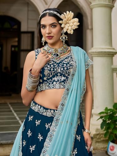 Zeel Clothing Women's Zari Sequins Embroidered Work Rangoli Silk Lehenga Choli With Dupatta (5139-Blue-Women-Lehenga-Choli; Free size)