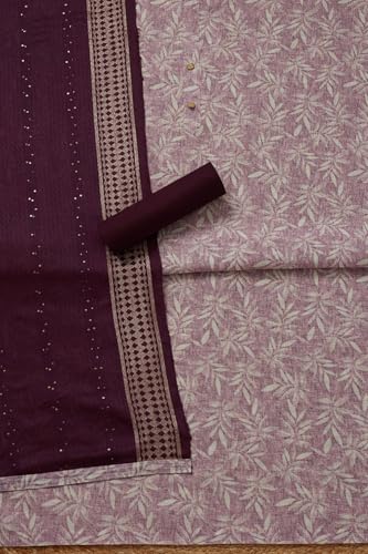Soch Womens Lavender Chanderi Botanical Print Unstitched Dress Material With Zari Woven