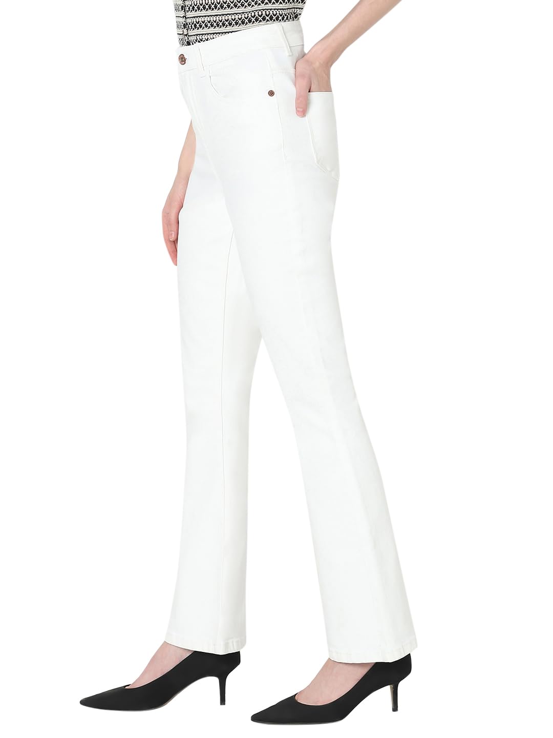 VERO MODA Women Solid White Cotton Flared High Rise Jeans