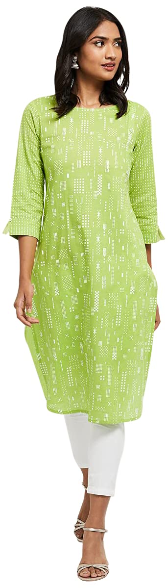 Max Women's Cotton Straight Kurta (AEAMSP20PI21GREEN-XL_Green_XL)
