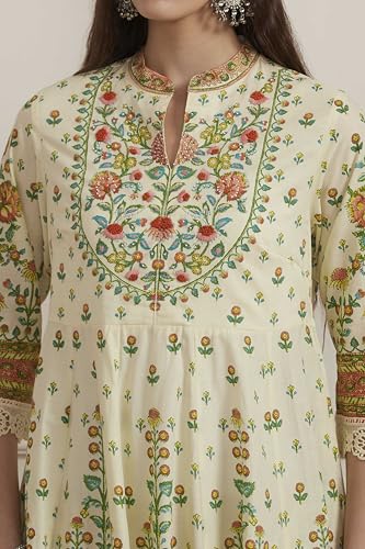 Biba Women Cream-Toned Cotton Printed Kalidar Suit Set_34