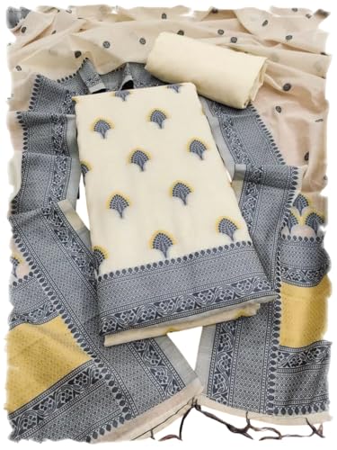 Leeli Peeri Designer Women's Grey Handloom Banarasi Resham Cotton Unstitched Dress Material(805PDM2)