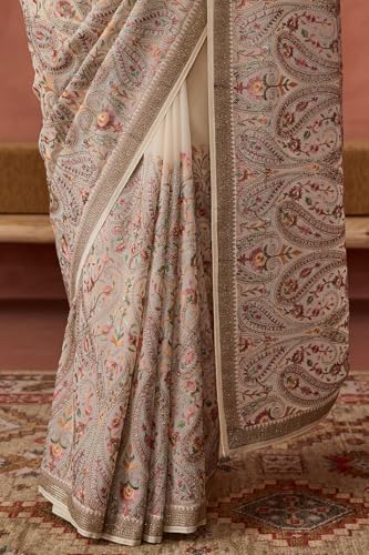 Soch Womens Cream Georgette Embroidered Saree
