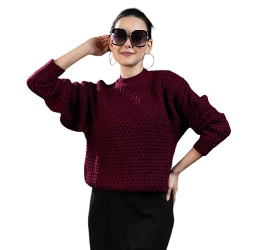 Wear lusso Women’s Pullover Sweater Relaxed Fit for Winter Wear | Full Sleeve | 100% Wool | Latest Stylish Turtle Neck Sweater for Winter Season (in, Alpha, L, Maroon)