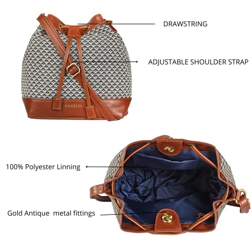 HAMELIN Women's Vegan Leather Bucket Bag | Handcrafted Sling Bag, Big Casual Bag | Stylish Travel Purse Handbag | Bucket Sling Hand Bag | Rakhi gift for Sister | Casual Purse (Orca)