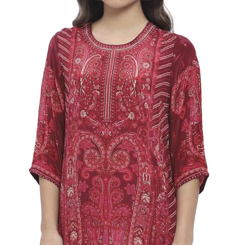 Biba Women Burgundy Crepe Straight Kurta Set_42
