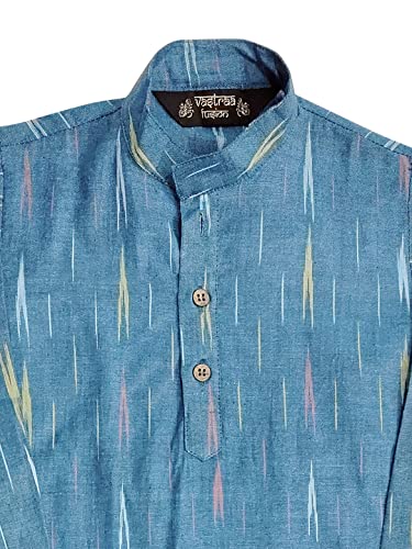 Vastraa Fusion Kid's Ikat Pattern Kurta Pure Cotton Long Kurta, Round Collar, Full Sleeves, Button Kurta, Ethnic Wear (VASTRAAKD3013-9-10)