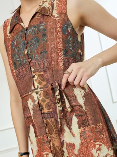 Latin Quarters Women's Rust Sleeveless Collar Neck Casual Printed Dress_S