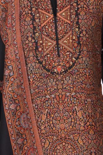 W for Woman Black Ethnic Motifs Woven Design Cotton Blend Straight Kurta with Pant and Dupatta Set - (WS13308-314491-L)