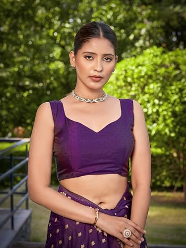 MANOHARI Women's Most Trendy Banarasi Satin Silk Woven Dark Purple Saree With Heavy Jacquard Work Saree With Blouse Piece_MN2061