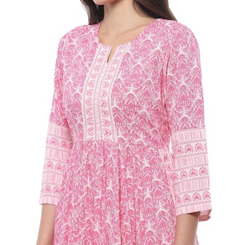 Biba WOMEN PRINTED STRAIGHT SALWAR KURTA DUPATTA(SKDASSORTED7518_WHT/PNK_32)