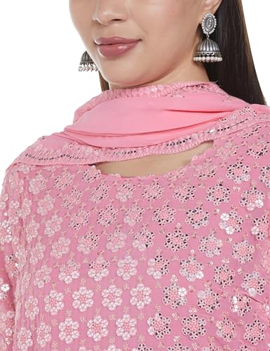 BIBA WOMEN EMBROIDERY STRAIGHT SALWAR KURTA DUPATTA(SKDASSORTED8280_PINK_36)