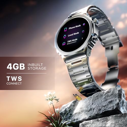 Fire-Boltt Onyx- 36.3mm AMOLED Always On Display Smart Watch, 466 * 466 High Resolution, Bluetooth Calling, Steel Design, IP67, 4GB Storage, 300+ Sports Modes, 130+ Watch Faces (Silver)