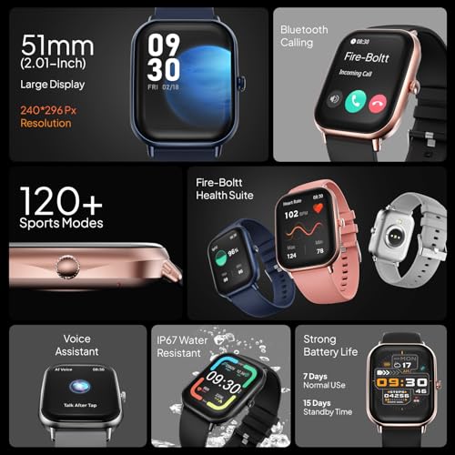 Fire-Boltt Ninja Call Pro Max Bluetooth Calling Smart Watch, 2.01" HD Display, 120+ Sports Modes, Health Suite, AI Voice Assistance, SpO2 & Heart Rate Monitor Smartwatch for Men & Women - Grey
