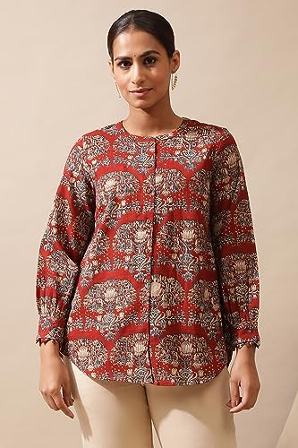 W for Woman Red Shirt in Hand Block Kalamkari Print_24JUF30003-910641B_L