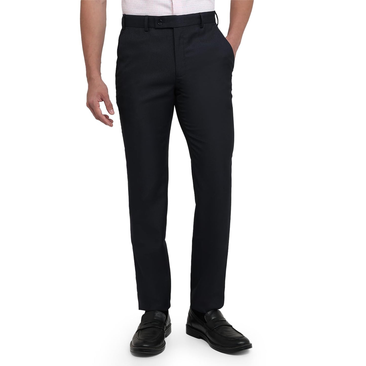Park Avenue Men Slim Fit Solid Pattern Poly Viscose Blend Flat Front Formal Trouser Blue
