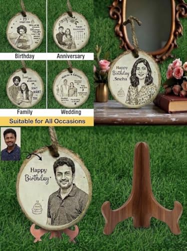 Natural Wooden Slice Photo Frame | 4 Inch Custom Photo Gift Item | Laser Engraved Natural Wood Slice with Stand | Handmade Personalized Gift for Wedding Anniversary