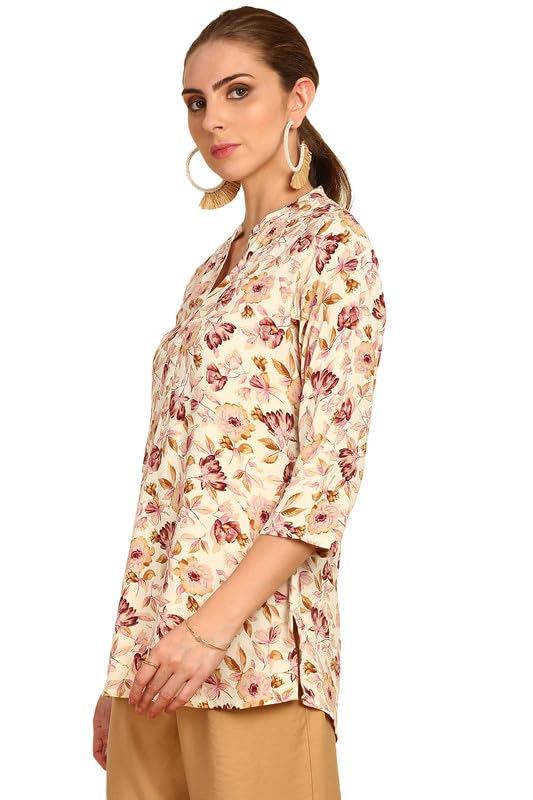 Soch Womens Multicolor Floral Printed Mandarin Collar Rayon Tunic