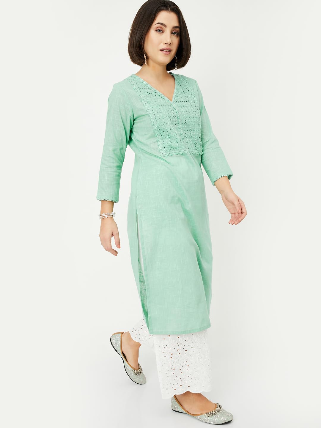 Max Women's Cotton Blend Regular Kurta (DAEKSP25BI_Mint Green