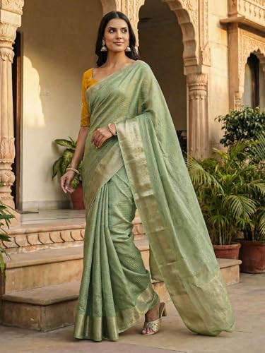 AKHILAM Women's Light Green Viscose Leheriya Printed Saree With Unstitched Blouse Piece (PINK5006_AI)
