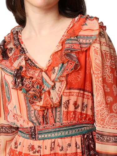 ONLY Women Paisley Printed Casual Orange Fit and Flare Dress