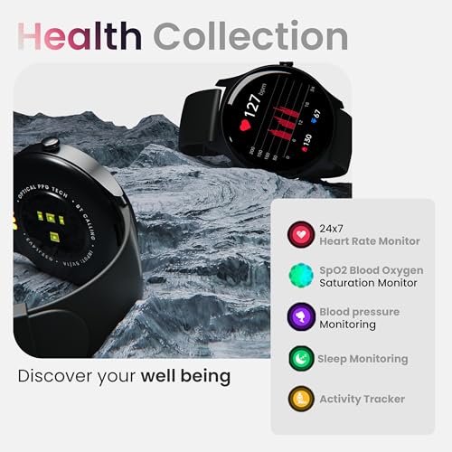 GOBOULT Newly Launched Rover Pro 1.43'' AMOLED, Free Straps, Bluetooth Calling, IP68, Zinc Alloy Frame, 1000 Nits Brightness, AI Voice Assistant, SpO2, 120+ Sports Mode Smartwatch (Pure Black)