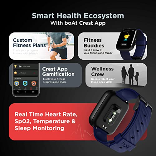 boAt Wave Pro47 Made in India Smartwatch with 1.69" HD Display, Fast Charging, Live Cricket Scores, 24H Heart Rate & SpO2 Monitoring, Health Ecosystem & 7 Days Battery Life(Deep Blue)