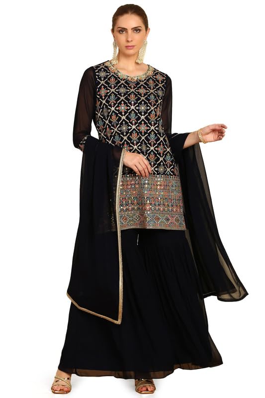 Soch Womens Navy Blue Embroidery & Embellished Georgette Suit Set