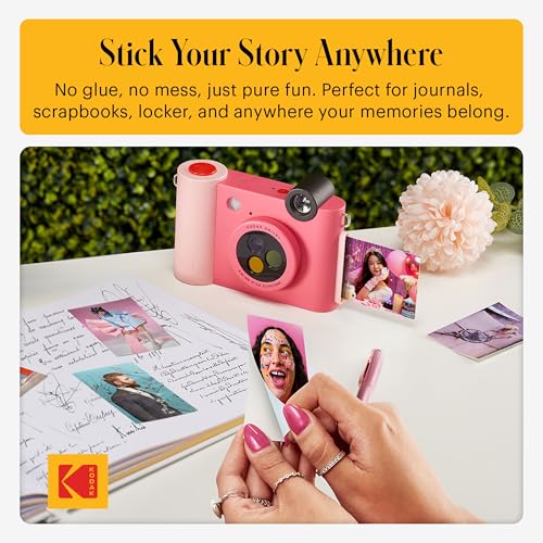 Kodak Smile+ 2-in-1 Digital Instant Print Camera & Printer Gift Bundle + Case + Zink 2x3 Sticky Back Photo Paper 20pk + Album + Sticker Sets + Sticker Frames + Hanging Frames + Markers - Fuchsia