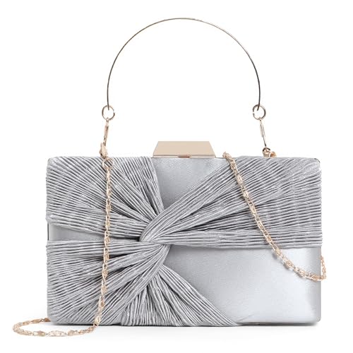 EXOTIC® Royal Glow Evelyn Rectangular Knot Clutch | Perfect For Gifting | Women Best Party Bridle | Wedding Bridle - Royal Glow Collection (GREY)