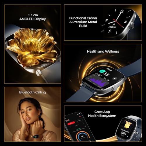 boAt Ultima Regal w/ 2.01”(5.10 cm) Crystal-Clear AMOLED Display, 1000 NITS Brightness,Premium Metal Body, Functional Crown, 100+ Sports Modes, Fitness Smart Watch for Men & Women (Sapphire Blue)
