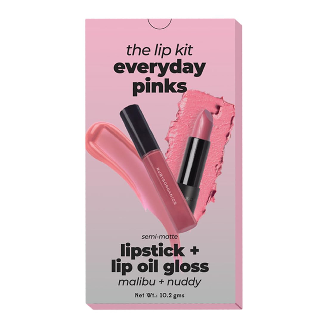 RUBY's ORGANICS Lip Beauty Gift Kit,Everyday Pinks Combo Pack Of Lipstick&Lipgloss,Moisturizing,Long Lasting,Non Sticky&Non Drying Formula,Glossy Texture,Lip Makeup,Paraben Free - Nuddy&Malibu