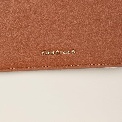 Fastrack white EdgePlay Satchel | Faux-Leather Women's Handbags | Structured Satchel with Flap + Zipper Closure, Detachable Strap & Top Handle | Gold Hardware | Everyday Carry