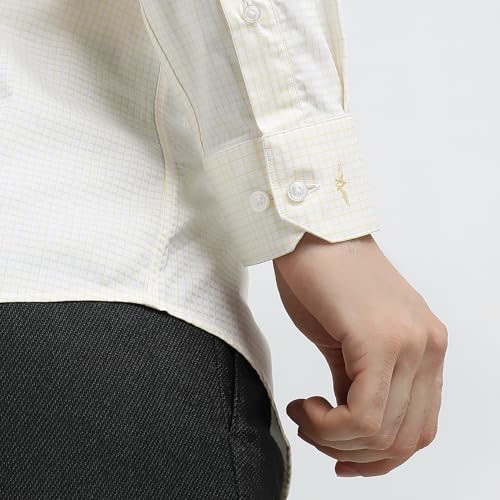 Park Avenue Men Regular Fit Checks Pattern Pure Cotton Semicutaway Collar Full Sleeve Formal Shirt (Size: 38)-PMSK18964-Y2 Light Yellow