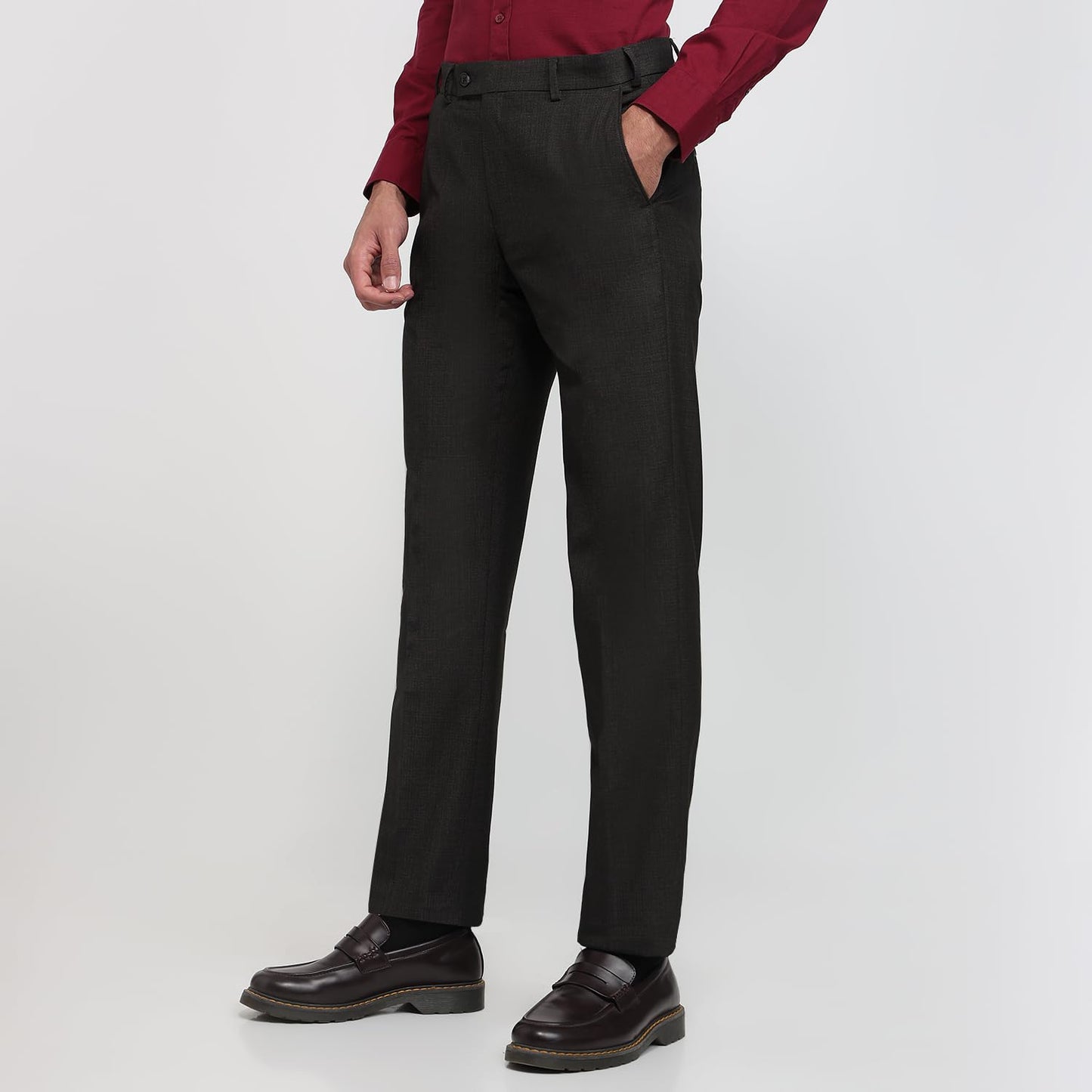 Park Avenue Men Regular Fit Solid Pattern Polyester Blend Flat Front Formal Trouser
