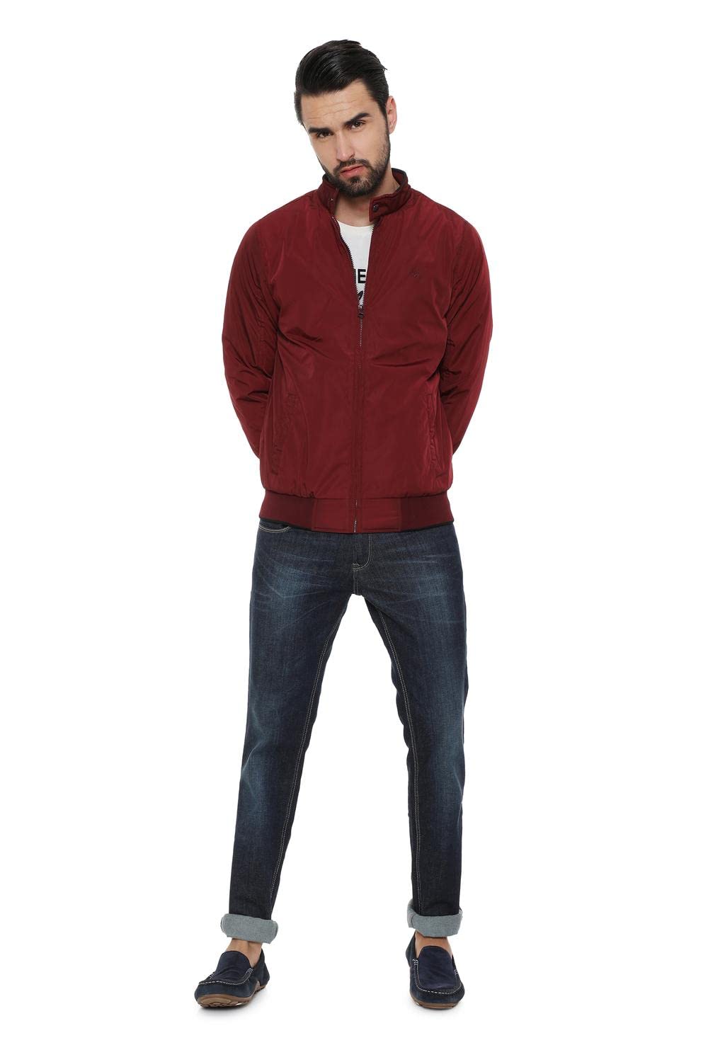 Allen Solly Men's Polyester A-Line Coat (ASJKOBOPW74925_Maroon_Large)