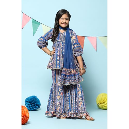 BIBA GIRL PRINTED GATHERED KID(KW5450_BLUE_7)