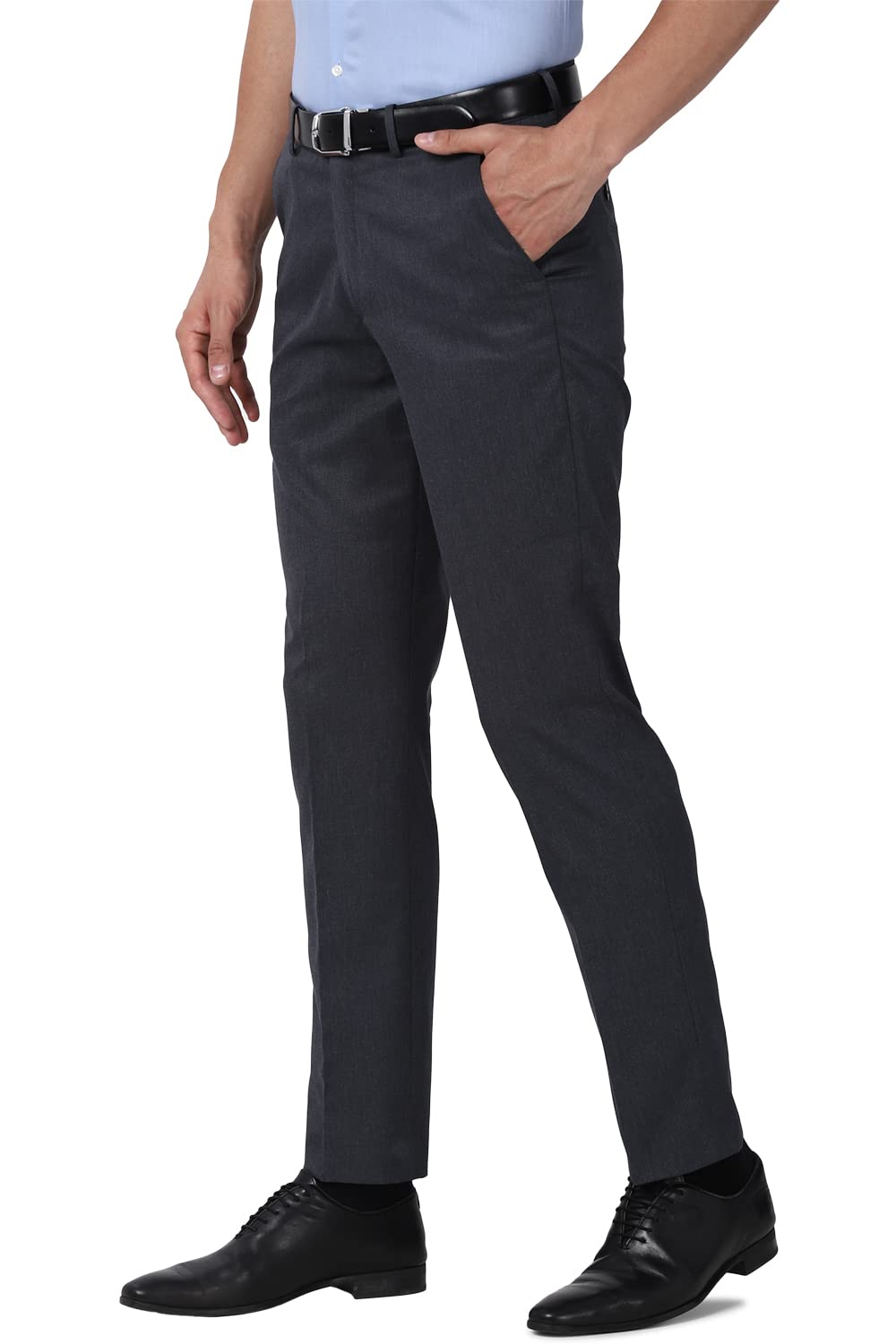 Peter England Men Mid Rise Slim Casual Pants (PETFOSLBE44684_Navy_36)