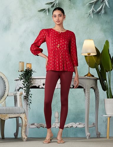 Jockey AW87 Women's Super Combed Cotton Elastane Stretch Leggings with Ultrasoft Waistband_Cabernet_L