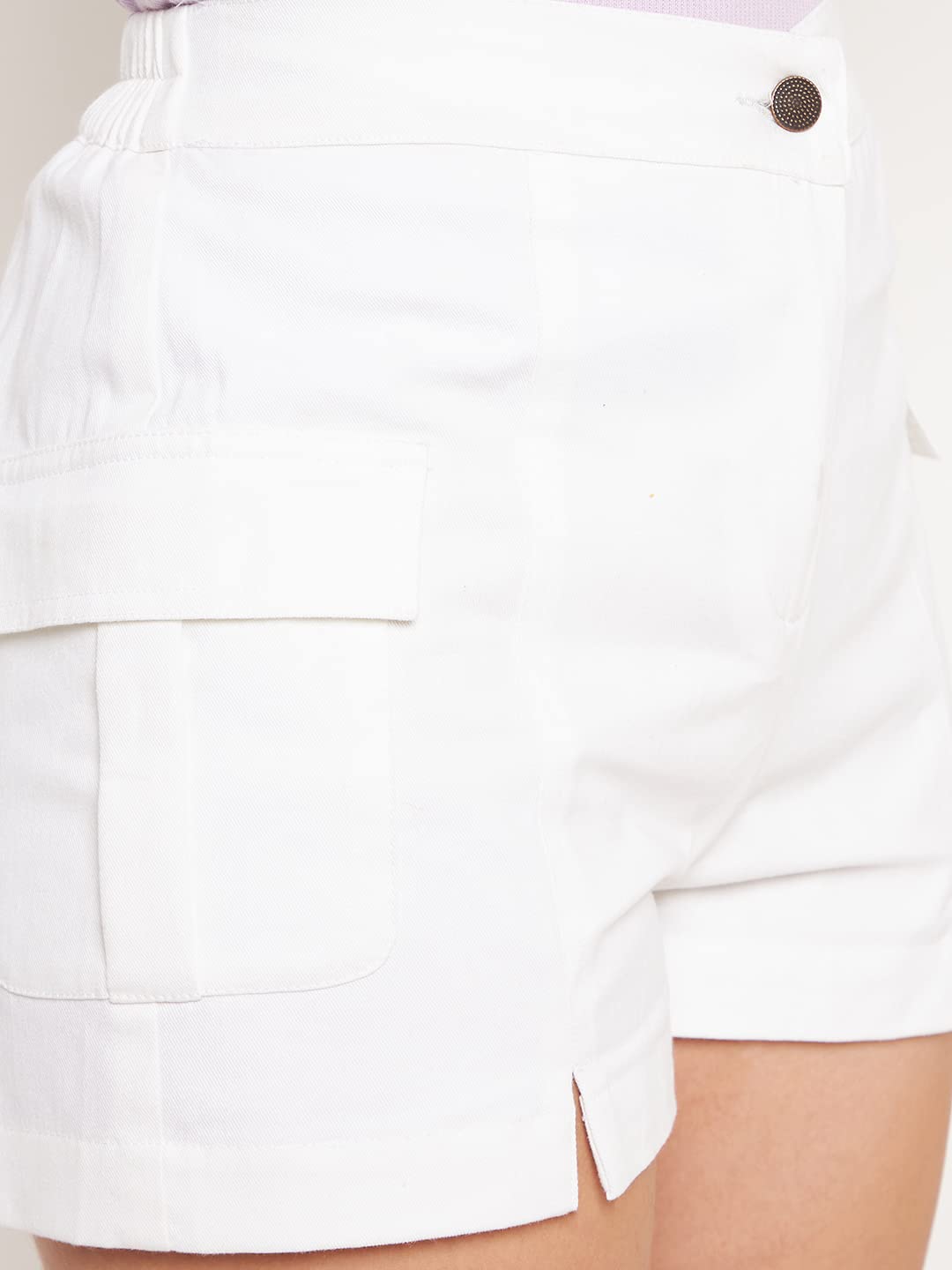 WineRed Women White Mini Shorts with Front Slits