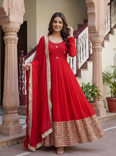 Leeli Peeri Designer Women's Faux Georgette Embroidery Work Anarkali Kurta With Trouser and Dupatta