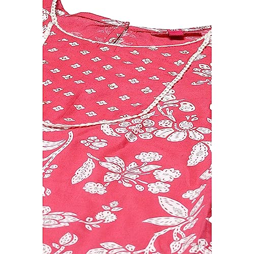 BIBA Printed Cotton Straight Fit Girls Kurta Sharara Dupatta Set (STRAWBERRY PINK, 10-11Y)