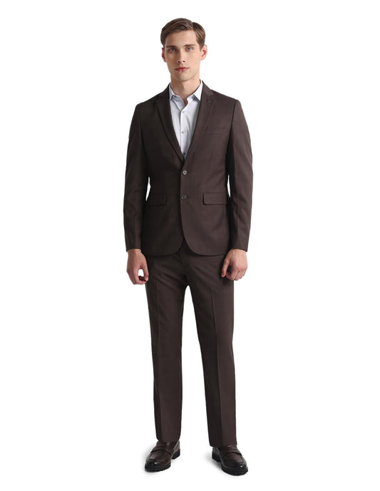 Arrow Men's Polyester Single Breasted Business Suit Pants Set (ARAHSU5534_Brown
