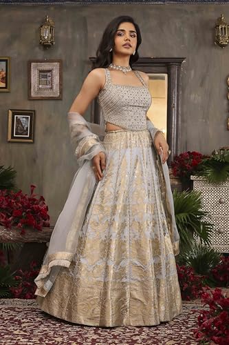 BIBA Women Light Blue Cotton Kalidar Dyed Lehenga Set_38
