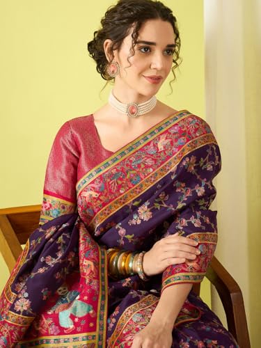 AKHILAM Women's Kanjivaram Woven Soft Silk Saree With Blouse Piece