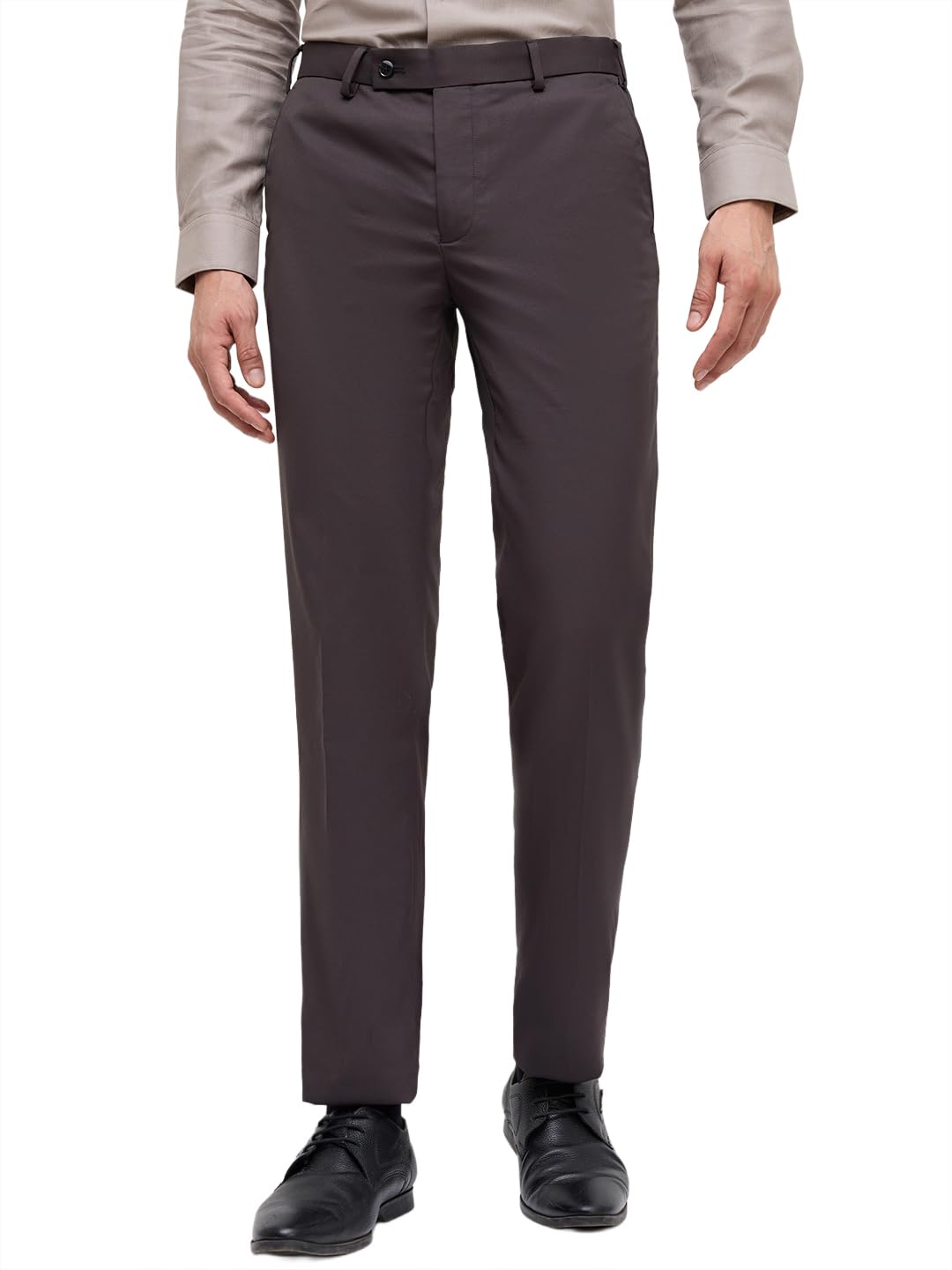 Park Avenue Men Slim Fit Structure Pattern Pure Polyester Flat Front Formal Trouser Dark Grey
